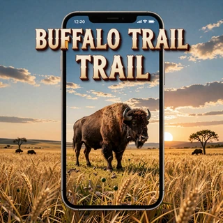Buffalo Trail Slot mit B&uuml;ffel in der Pr&auml;rie bei Sonnenuntergang