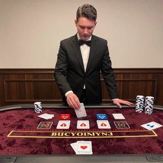 Baccarat Squeeze Live Tisch mit eleganter Dealerin