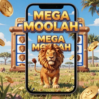 Mega Moolah Jackpot Slot mit afrikanischem L&ouml;wen und Goldm&uuml;nzen