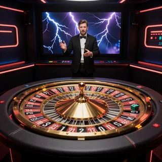 Lightning Roulette mit goldenem Rad und Blitzeffekten